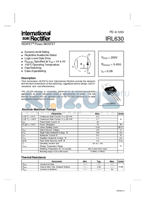 IRL630 datasheet - Power MOSFET(Vdss=200V, RdS(on)=0.40ohm, Id=9.0A)