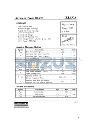 IRL630A datasheet - Advanced Power MOSFET