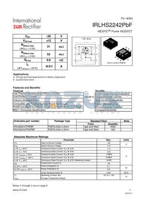 IRLHS2242PBF datasheet - HEXFET Power MOSFET