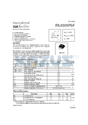 IRL630SPBF datasheet - HEXFET Power MOSFET
