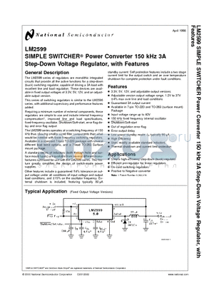 LM2599 datasheet - SIMPLE SWITCHER Power Converter 150 kHz 3A Step-Down Voltage Regulator, with Features