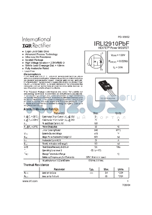 IRLI2910PBF datasheet - HEXFET Power MOSFET