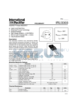 IRLI3303 datasheet - HEXFET  Power MOSFET