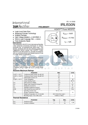 IRLI530N datasheet - HEXFET Power MOSFET