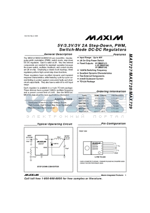 MAX727 datasheet - 5V/3.3V/3V 2A Step-Down, PWM, Switch-Mode DC-DC Regulators