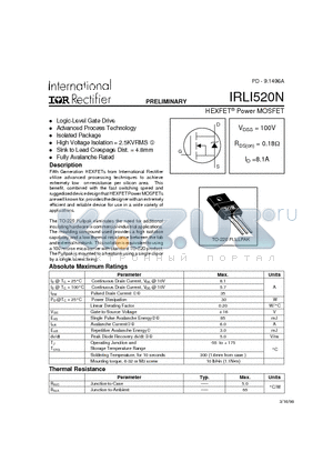 IRLI520N datasheet - Power MOSFET