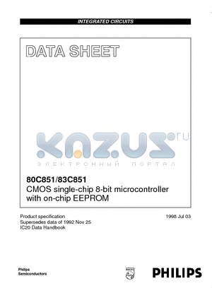 P80C851FFP datasheet - CMOS single-chip 8-bit microcontroller with on-chip EEPROM