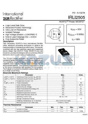 IRLI2505 datasheet - HEXFET^ Power MOSFET