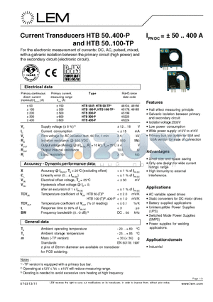 HTB100-P datasheet - Current Transducers