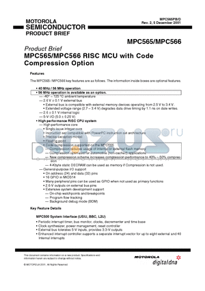 MPC565MZP40 datasheet - RISC MCU with Code Compression Option