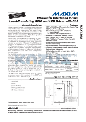 MAX7302ATE+ datasheet - SMBus/I2C Interfaced 9-Port, Level-Translating GPIO and LED Driver with CLA