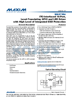 MAX7304 datasheet - I2C-Interfaced 16-Port,Level-Translating GPIO and LED Driver
