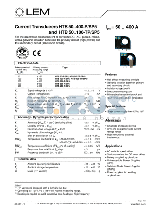 HTB200-SP5 datasheet - Current Transducers