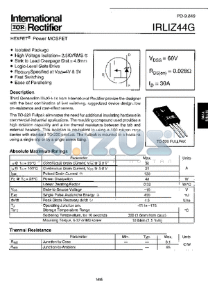 IRLIZ44G datasheet - HEXFET POWER MOSFET