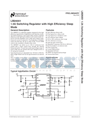 LM26001EM datasheet - 1.5A Switching Regulator with High Efficiency Sleep MODE