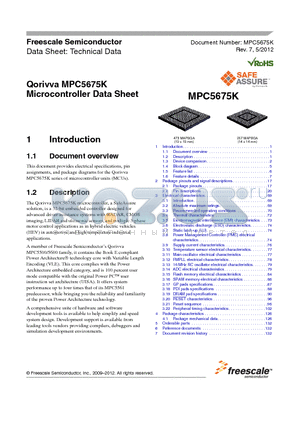 MPC5675K datasheet - Microcontroller is a 32-bit embedded controller designed for advanced