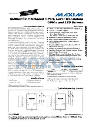 MAX7306_10 datasheet - SMBus/I2C Interfaced 4-Port, Level-Translating GPIOs and LED Drivers