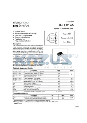 IRLL014N datasheet - HEXFET Power MOSFET