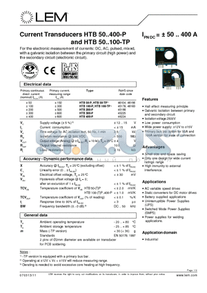 HTB50-P_07 datasheet - Current Transducers