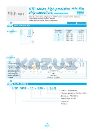 HTC0603-1E-R30-J datasheet - HTC series, high-precision, thin-film chip capacitors.