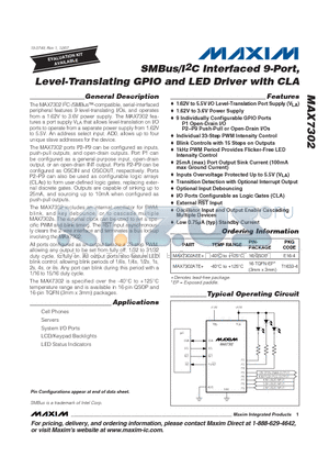 MAX7302 datasheet - SMBus/I2C Interfaced 9-Port, Level-Translating GPIO and LED Driver with CLA