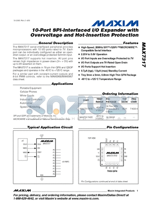 MAX7317AEE datasheet - 10-Port SPI-Interfaced I/O Expander with Overvoltage and Hot-Insertion Protection