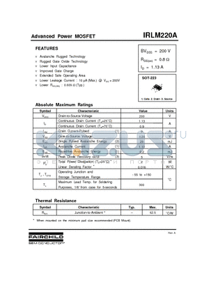 IRLM220A datasheet - Advanced Power MOSFET