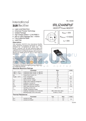 IRLIZ44NPBF datasheet - HEXFET^ Power MOSFET