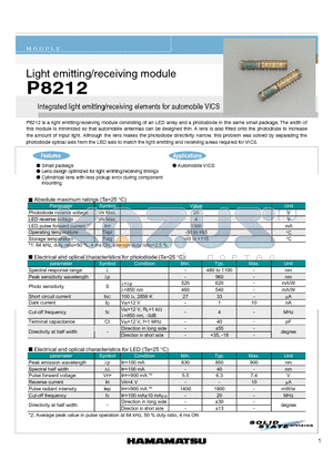 P8212 datasheet - Light emitting/receiving module