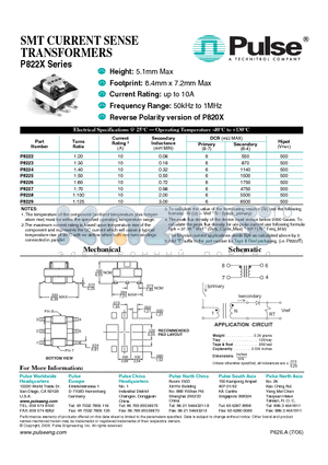 P8225 datasheet - SMT CURRENT SENSE TRANSFORMERS