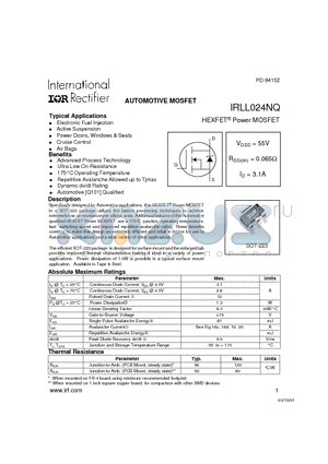 IRLL024NQ datasheet - HEXFET^ Power MOSFET