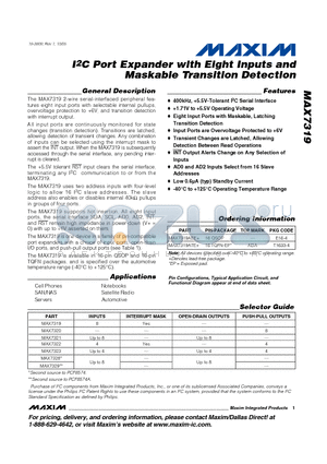 MAX7319AEE+ datasheet - I2C Port Expander with Eight Inputs and Maskable Transition Detection