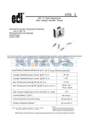 HTD3 datasheet - High Temperature High Voltage Rectifier Diodes