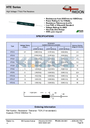 HTE102 datasheet - High Voltage / Thick Film Resistors