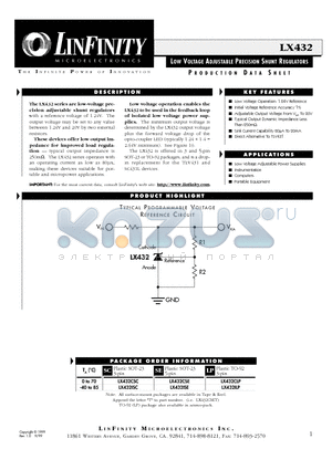 LX432ISC datasheet - LOW VOLTAGE ADJUSTABLE PRECISION SHUNT REGULATORS