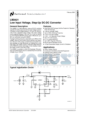 LM2621 datasheet - Low Input Voltage, Step-Up DC-DC Converter