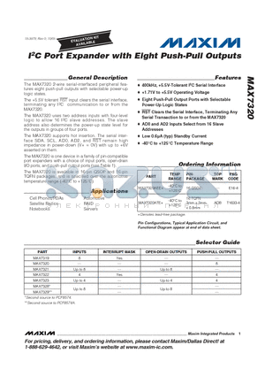 MAX7320AEE+ datasheet - I2C Port Expander with Eight Push-Pull Outputs
