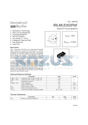 IRLML6302PBF datasheet - HEXFET Power MOSFET