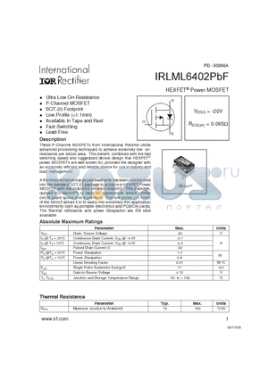 IRLML6402PBF datasheet - HEXFET Power MOSFET