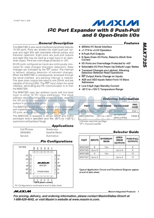 MAX7325 datasheet - I2C Port Expander with 8 Push-Pull and 8 Open-Drain I/Os