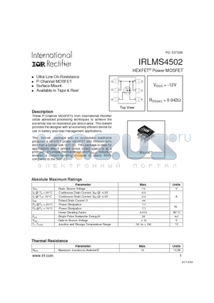 IRLMS4502 datasheet - HEXFET Power MOSFET