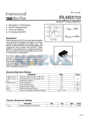 IRLMS5703 datasheet - HEXFET Power MOSFET