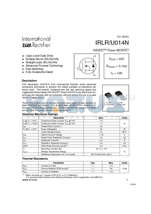 IRLR014N datasheet - HEXFET Power MOSFET