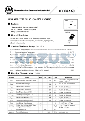 HTF8A60 datasheet - INSULATED TYPE TRIAC (TO-220F PACKAGE)