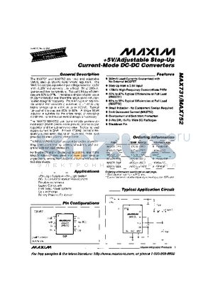 MAX732CPA datasheet - 5V/Adjustable Step-Up Current-Mode DC-DC Converters