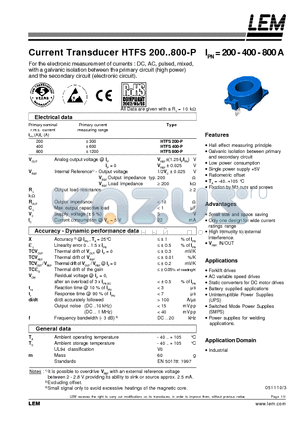 HTFS200-P datasheet - Current Transducer