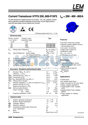 HTFS400-P datasheet - Current Transducer