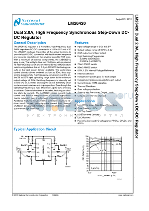LM26420 datasheet - Dual 2.0A, High Frequency Synchronous Step-Down DC-DC Regulator