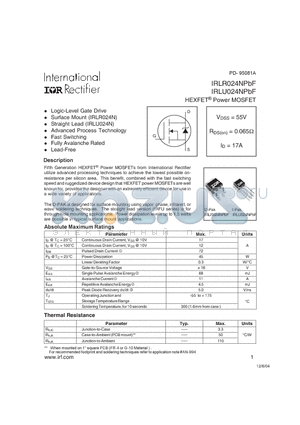 IRLR024NPBF datasheet - HEXFET Power MOSFET