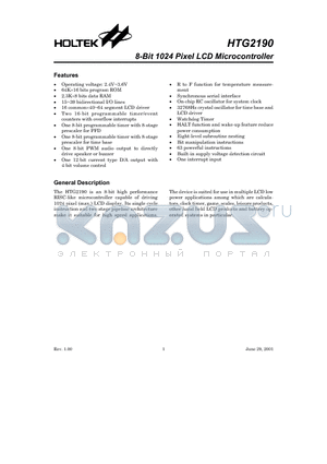 HTG2190 datasheet - 8-Bit 1024 Pixel LCD Microcontroller